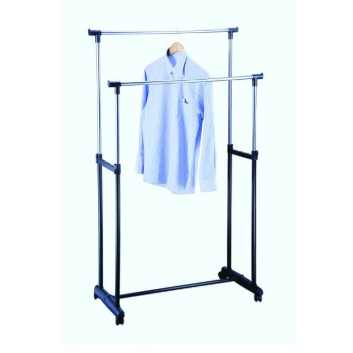 Double Portant à vêtements extensible 95-160cm Inox Noir MSV