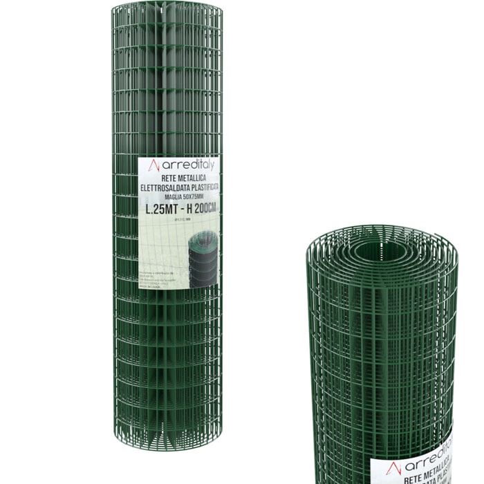 Rotolo Rete Metallica Per Recinzioni 25 M Zincata Plastificata Elettrosaldata Rigida Per Giardino Orto Piante Spazi Esterni (200 Cm)