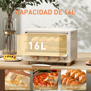 Horno Eléctrico de Sobremesa Horno Sobremesa de 16L 1400W Horno Eléctrico con Puerta de Vidrio Temporizador y Temperatura Ajustables hasta 230℃ Crema