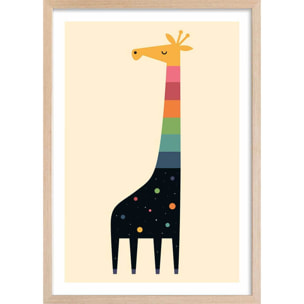 Affiche enfant girafe galaxie  Affiche + cadre en bois - Chêne