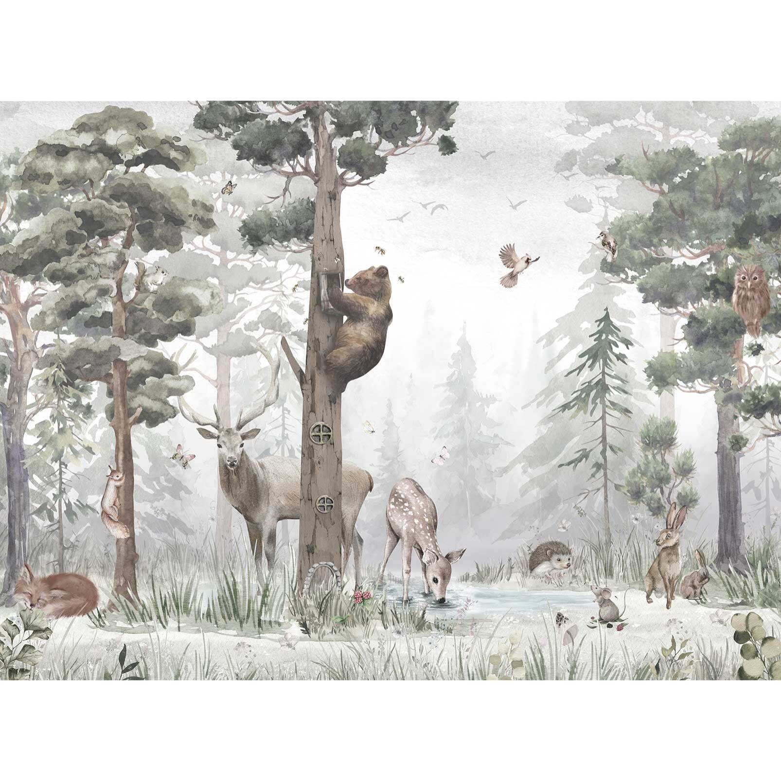 Papier peint panoramique L'ours et l' arbre mystérieux  Intissé