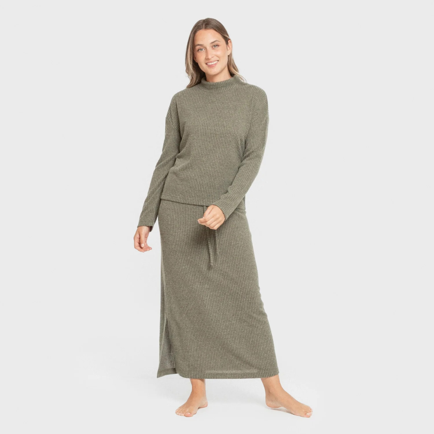 Falda midi rib canalé mujer