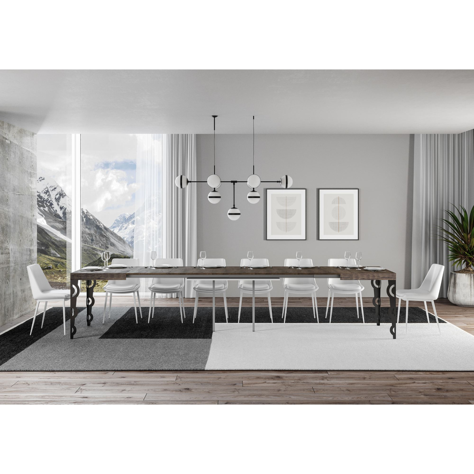 Mesa extensible 90x140/400 cm Karamay Nogal estructura Antracita