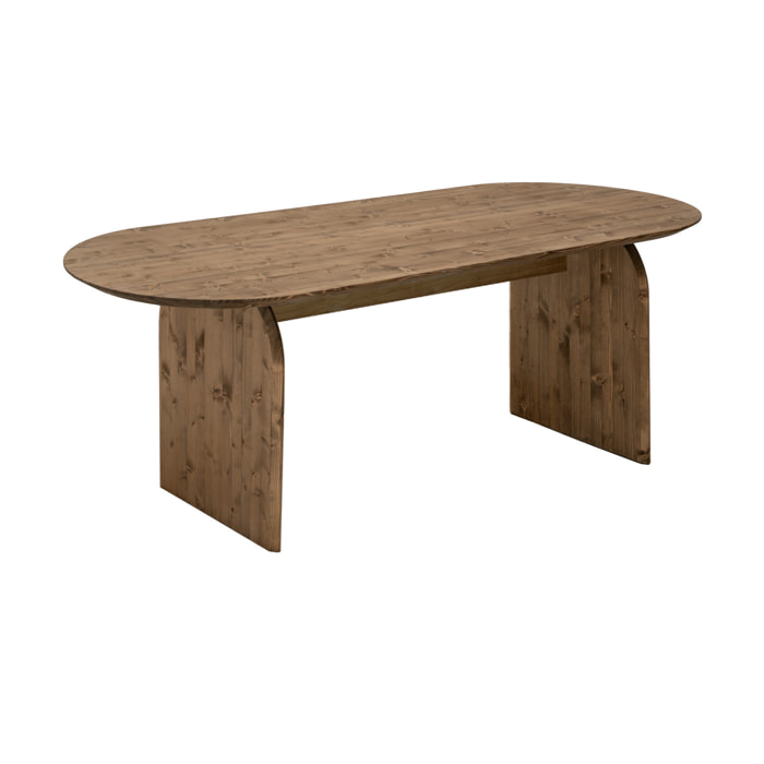 Table de salle à manger ovale en bois massif ton chêne foncé en différentes tailles