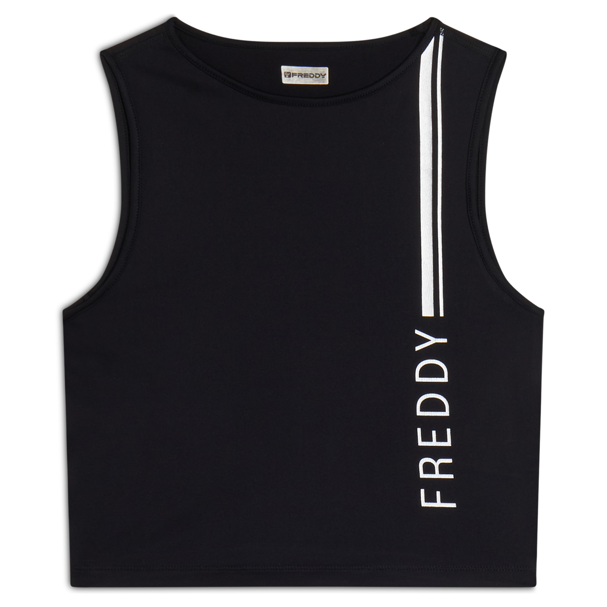 Top sportivo in tessuto tecnico con stampa metallizata