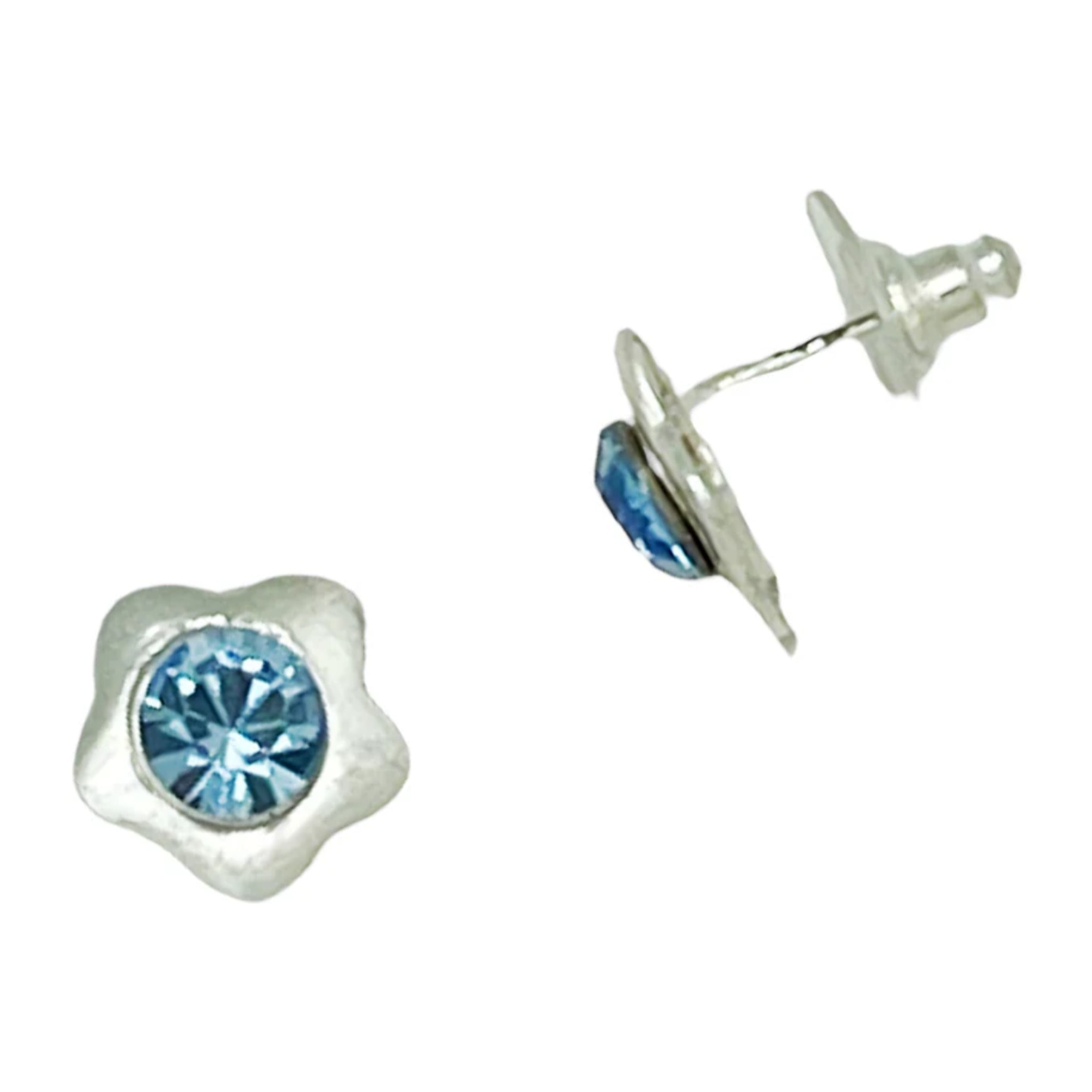 Pendiente Flor plata 10µ y SW azul