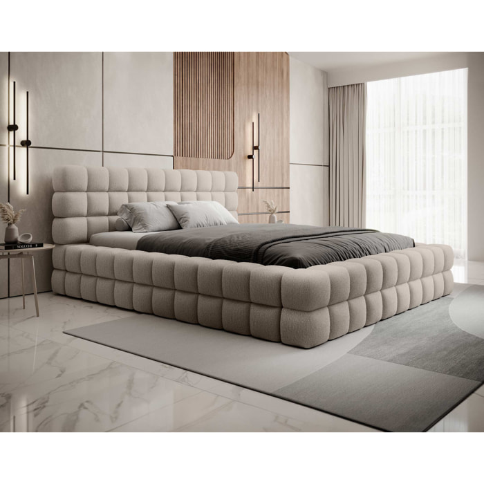 Kingston - lit coffre - 160x200 - sommier inclus - en tissu bouclette - Beige