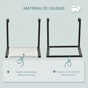 Hamaca Gatos para Radiador con Cama Colgante de Tela Extraíble Gancho Ajustable Marco de Acero para Protector de Chimenea 42,5x54x34 cm Negro y Beige