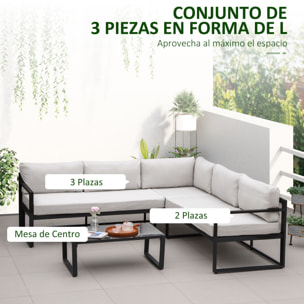 Conjunto de Muebles de Jardín 3 Piezas Mesa de Vidrio y Sofás 212x70x64 cm Negro