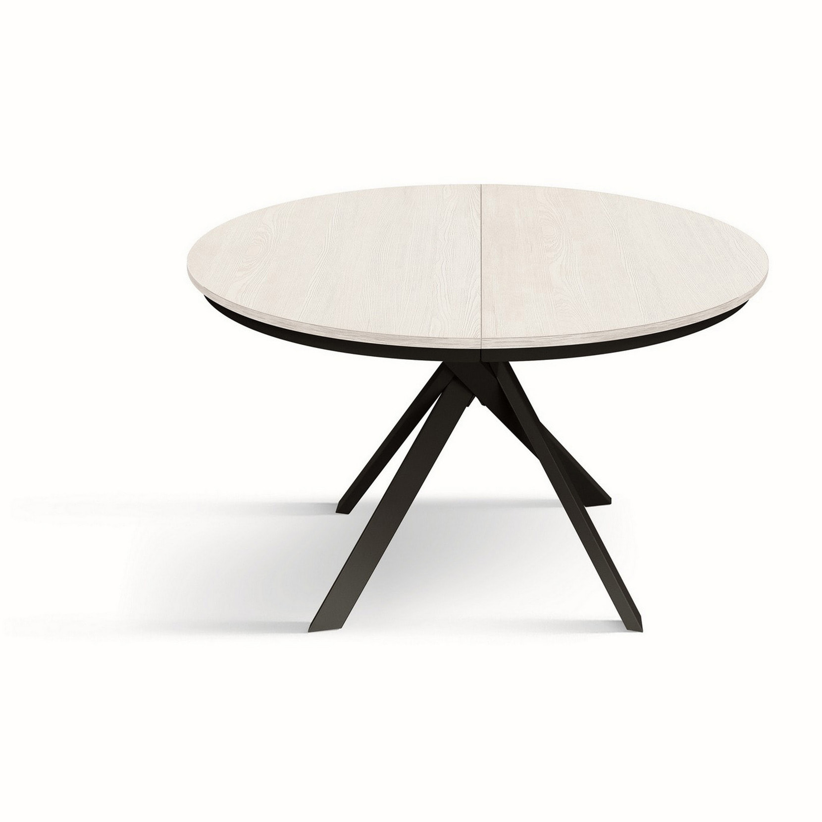 Tavolo rotondo PANTELLERIA in legno effetto bianco frassinato con gambe incrociate in metallo antracite, allungabile ⌀120 cm - ⌀170 cm