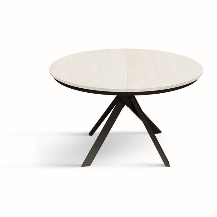 Tavolo rotondo PANTELLERIA in legno effetto bianco frassinato con gambe incrociate in metallo antracite, allungabile ⌀120 cm - ⌀170 cm
