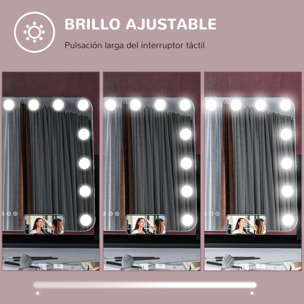 Hollywood Espejo de Maquillaje con Luz Espejo de Tocador Giratorio 58x46 cm con 14 Bombillas LED 3 Modos de Iluminación Ajustables Interruptor Táctil Soporte para Teléfono y Puerto USB Negro