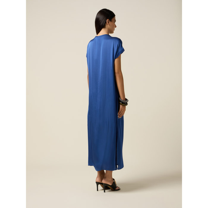 Oltre - Vestito lungo in raso con maniche a kimono - Bluette
