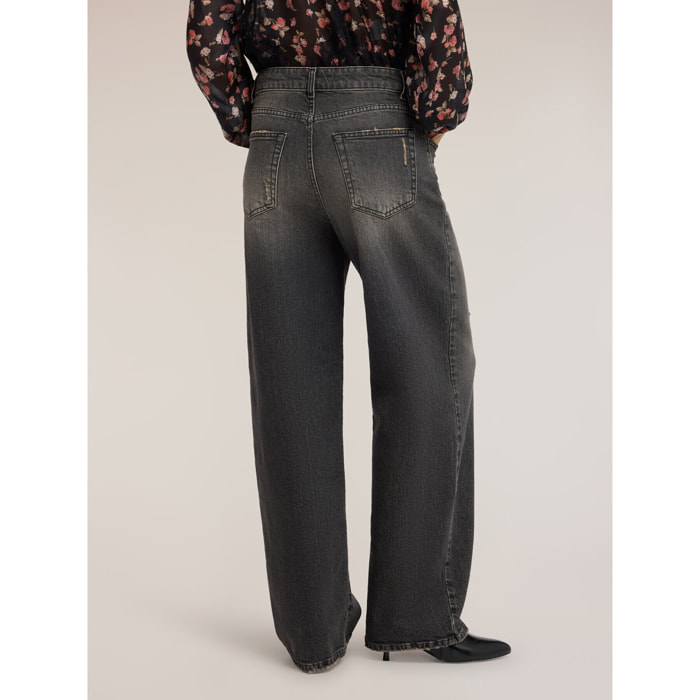 Motivi - Jeans barrel en denim lavado negro - Negro