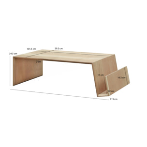 Table basse rectangulaire bois clair avec porte-revues L119cm - ORAN