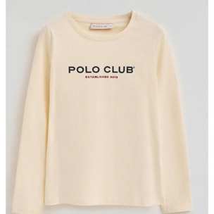 Camiseta color crudo manga larga y logo bordado Established 2012 Polo Club