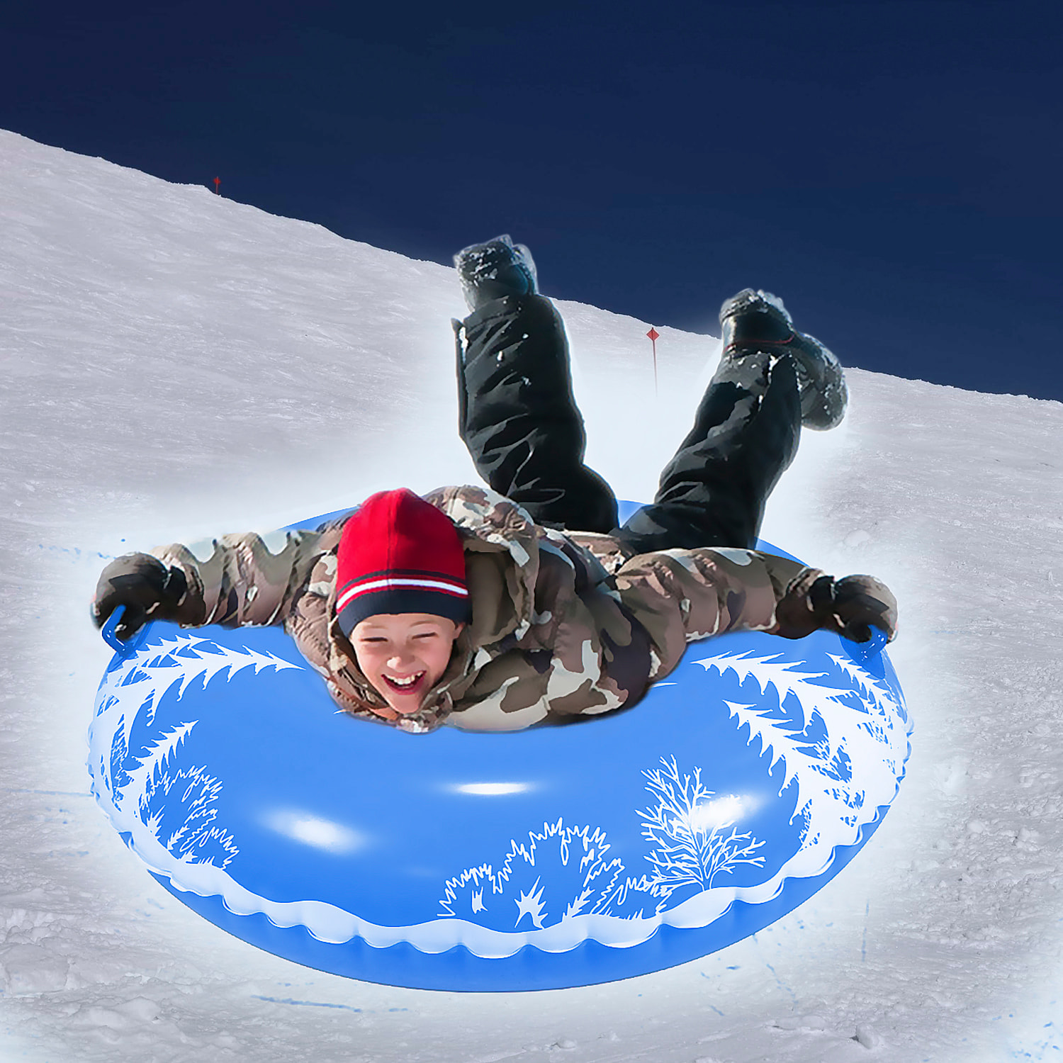 DAM Colchoneta híbrida redonda con asas, para nieve y agua. 115cm. 115x115x35 Cm. Color: Azul