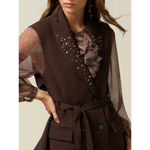 Oltre - Chaleco cruzado con tachuelas y engarces - Marrón