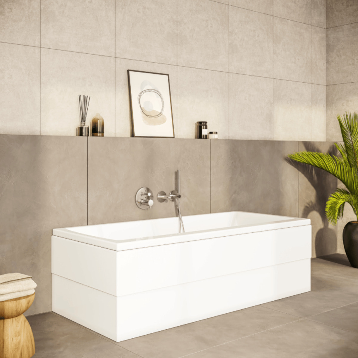 Baignoire rectangulaire Neon 180x80cm + Pare bain gauche AURYS Raywall chromé profilé gauche
