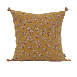 Coussin décoratif imprimé motif floral - Jaune