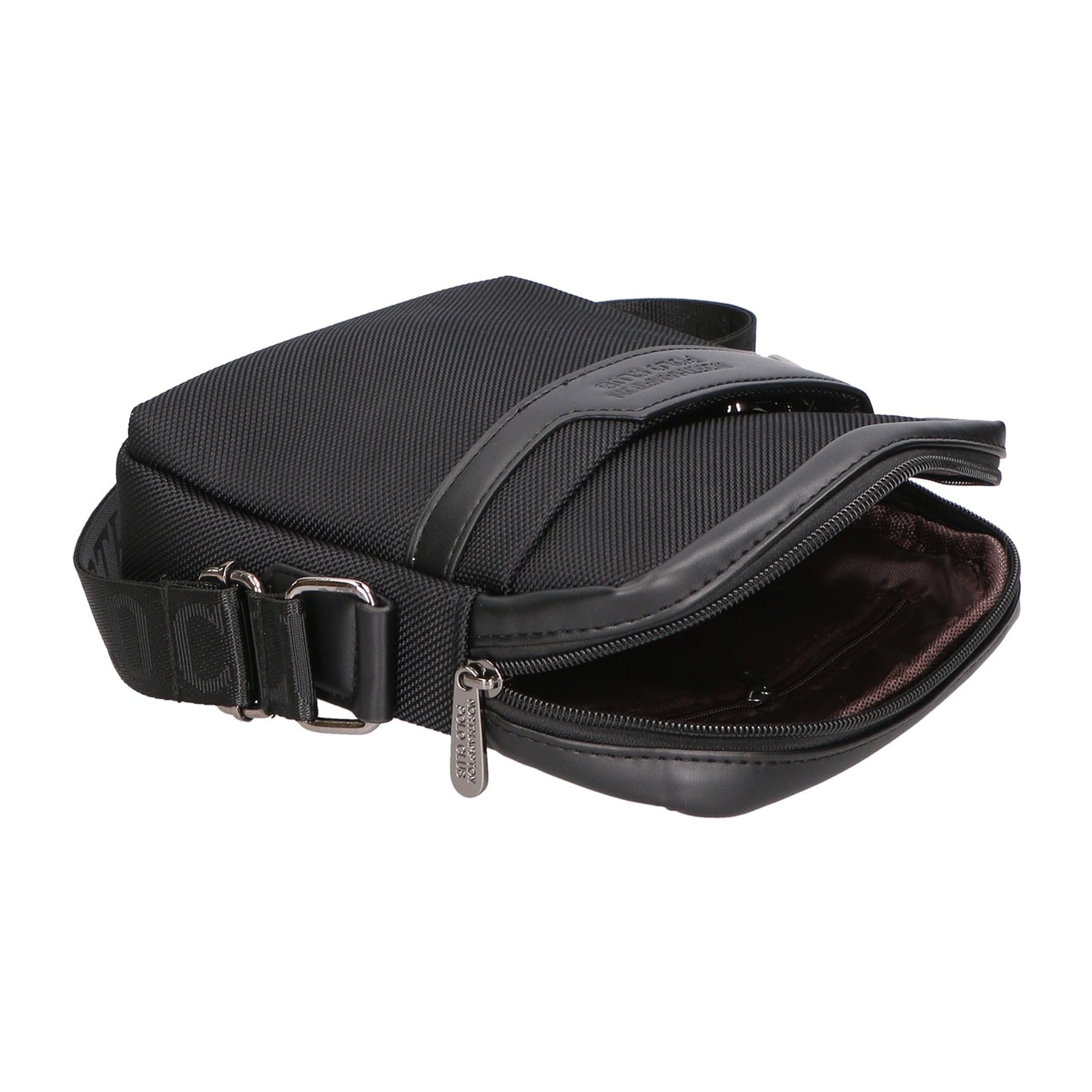 Borsa a tracolla uomo - Modello False - Pelle PU e Tessuto - 18.0 x 21.0 x 4.0 cm