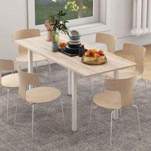 Mesa de Comedor Extensible para 4-6 Personas Mesa de Cocina Moderna con Patas de Acero para Salón Comedor 160x70x76 cm Madera Natural