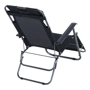 Outsunny Chaise longue pliable bain de soleil transat de relaxation dossier inclinable avec repose-pied polyester oxford noir