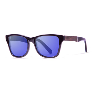 Gafas de sol KAU LONDON - De acetato negro brillante / Azul cielo revo azul con ébano