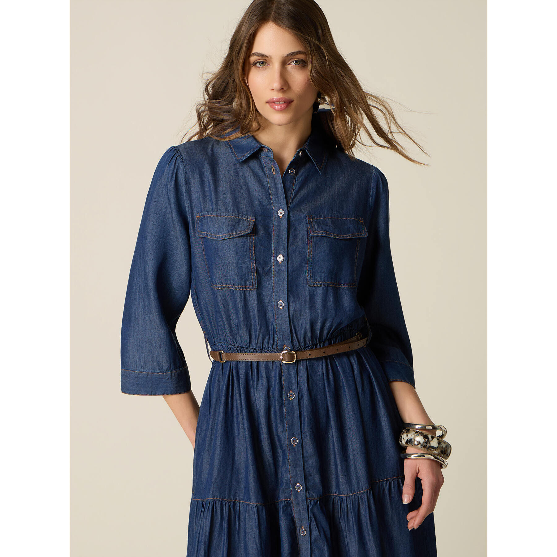 Oltre - Vestito chemisier in tencel - Blu