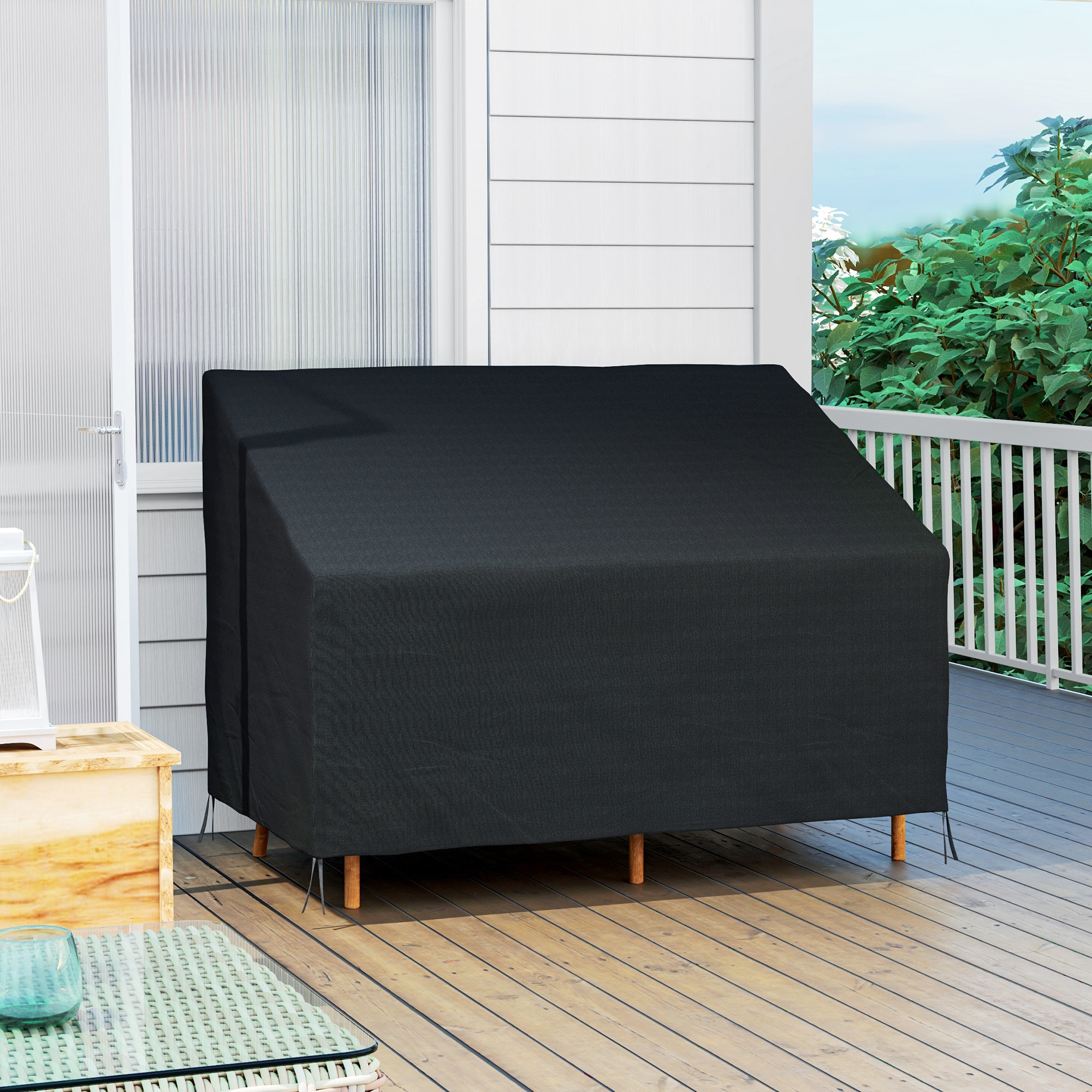 Funda para Banco de Jardín 2 Plazas, Funda Sofá Exterior Impermeable, Tela Oxford 600D con Recubrimiento, 140x84x56/94 cm para Patio, Terraza, Negro