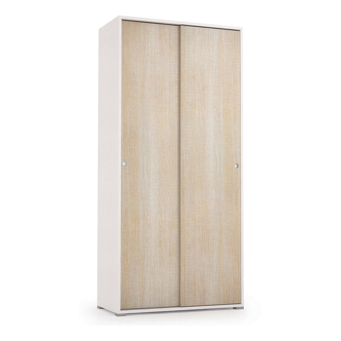 Guardaroba Alaysia, Armadio a 2 ante scorrevoli e 4 ripiani, Mobile moderno multiuso per camera da letto, 100% Made in Italy, 90x45h195 cm, Rovere e Bianco