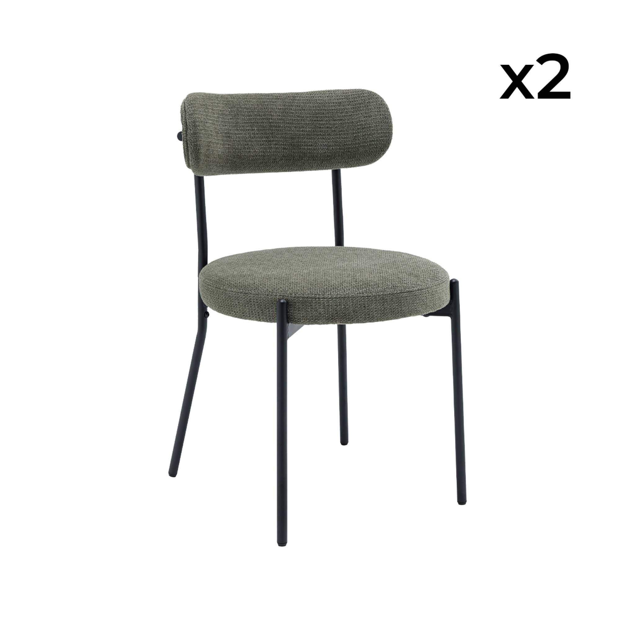 Lot de deux chaises métal et tissu chenille vert L 47 x P 49 x H 76.5cm - Livia