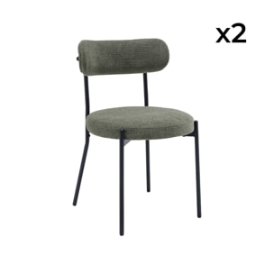 Lot de deux chaises métal et tissu chenille vert L 47 x P 49 x H 76.5cm - Livia