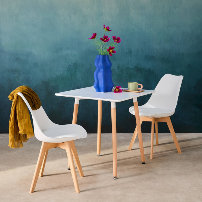 Table à manger carrée et 2 chaises blanches scandinaves - Hedvig