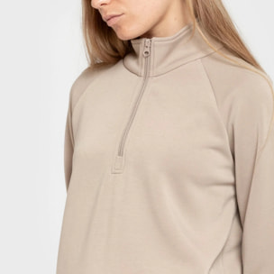 Felpa con mezza zip in stile modal da donna beige