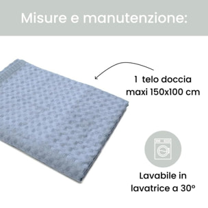 INTRECCI Telo Doccia Maxi, Asciugamano da Doccia, Telo Bagno 150 x 100 cm, in Spugna di Puro Cotone 300 gr/mq, Tinta Unita Azzurro. Modello: Napone