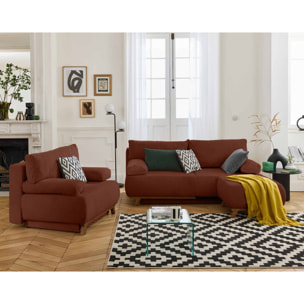 Cristal - canapé 3 places - convertible avec coffre et pouf - en velours côtelé - Terracotta