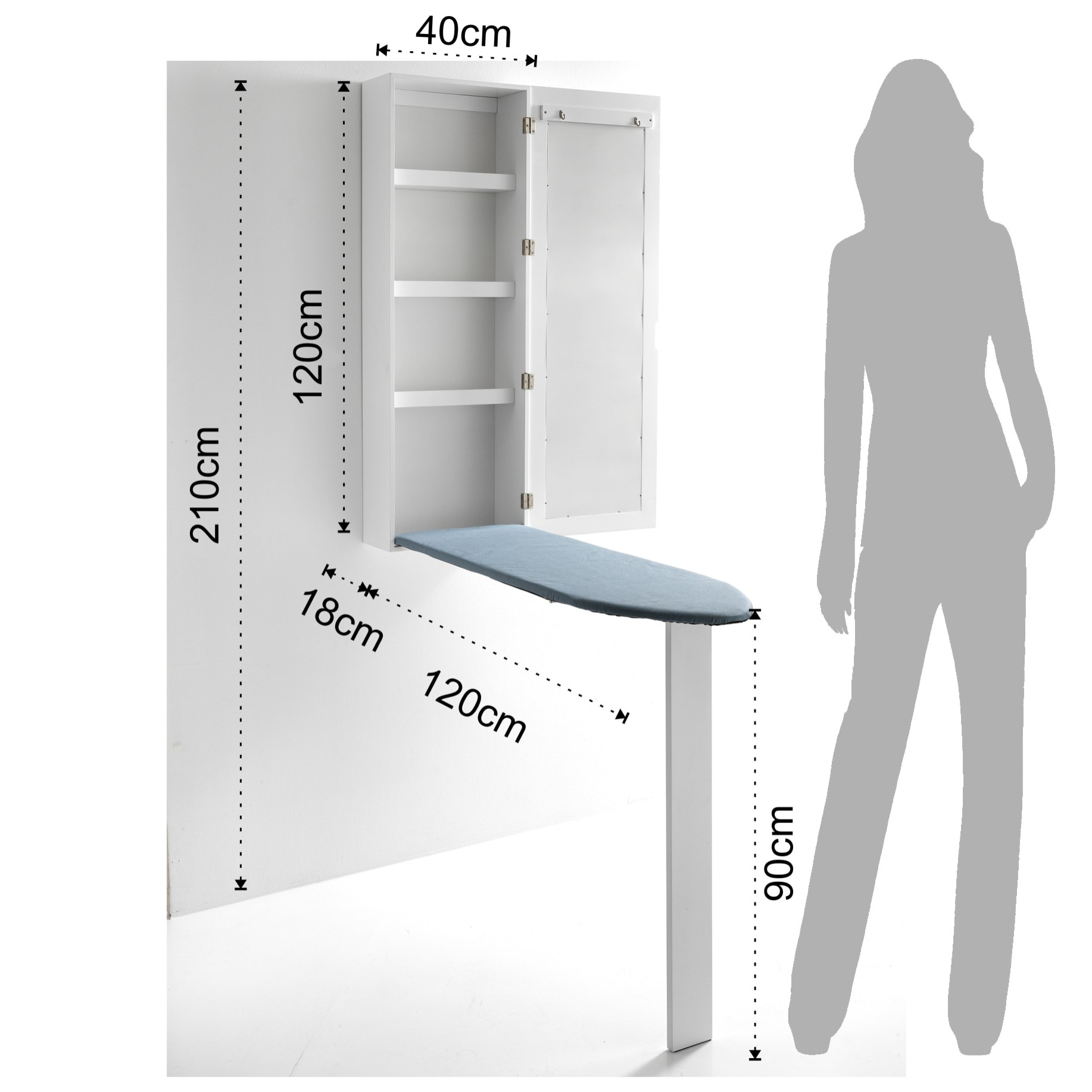 TOMASUCCI pensile con asse da stiro PRATIKO Bianco