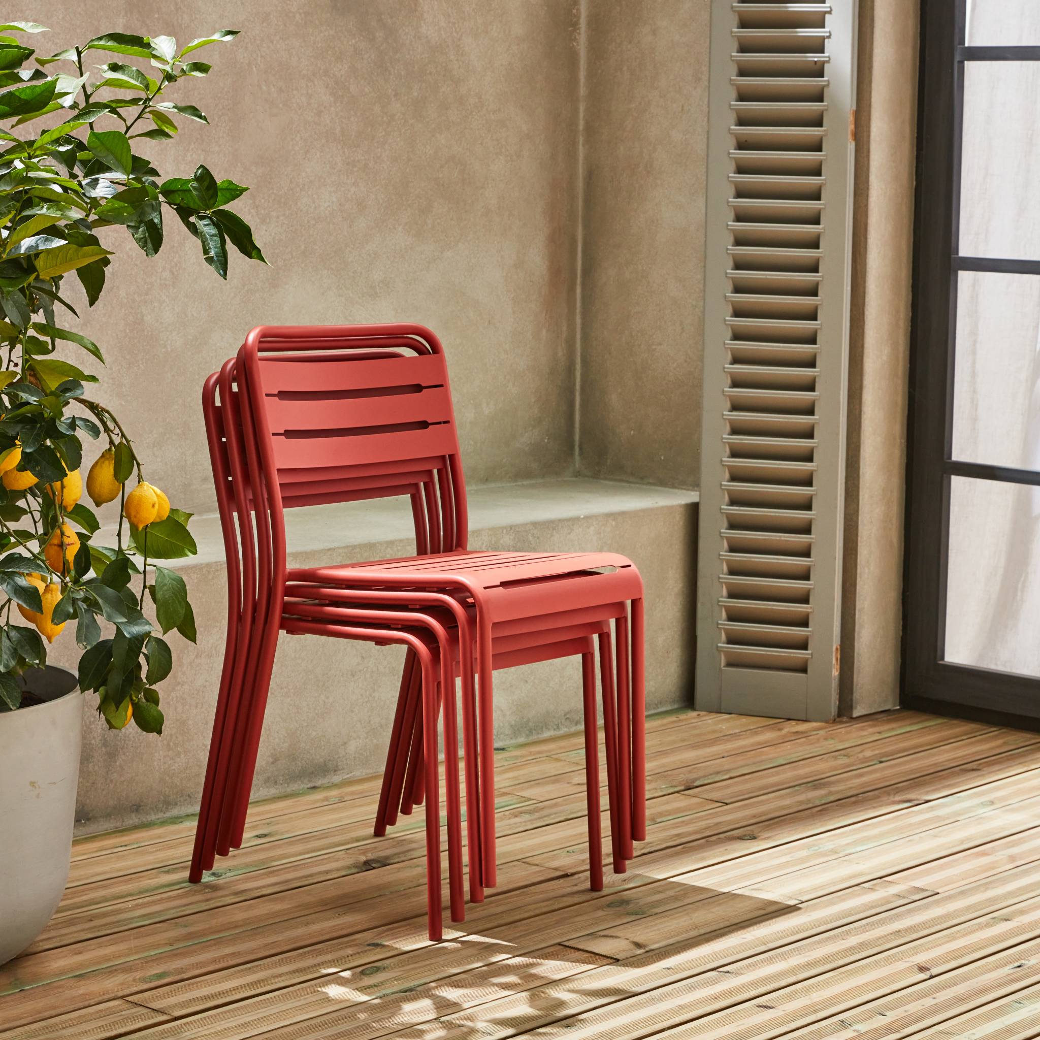 Lot de 4 chaises de jardin acier. 4 places. terracotta. Amelia. L44 x P52 x H79cm