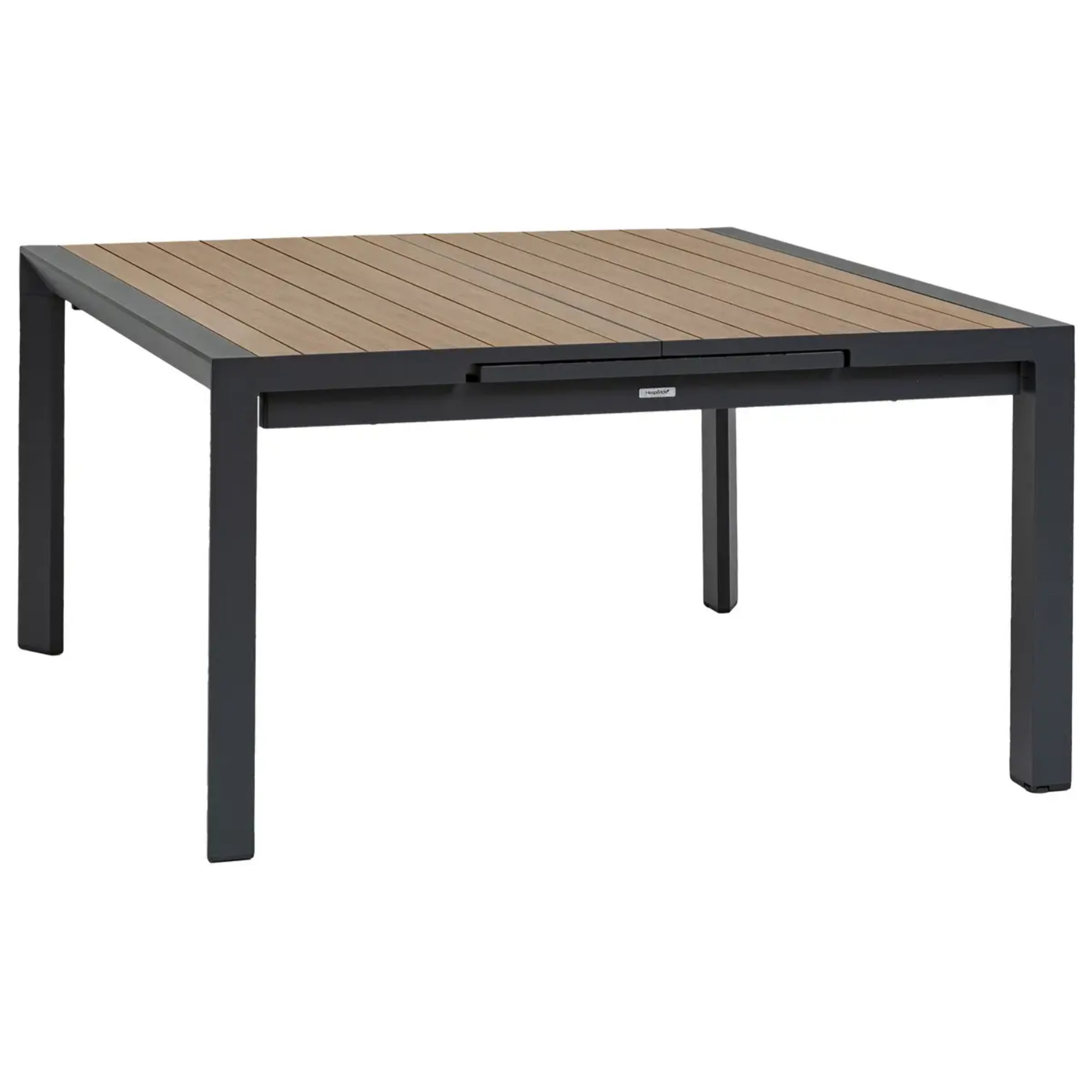 Table de jardin extensible carrée "Évasion" effet bois honey & argile 10 places lates en aluminium