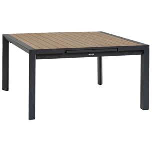 Table de jardin extensible carrée "Évasion" effet bois honey & argile 10 places lates en aluminium