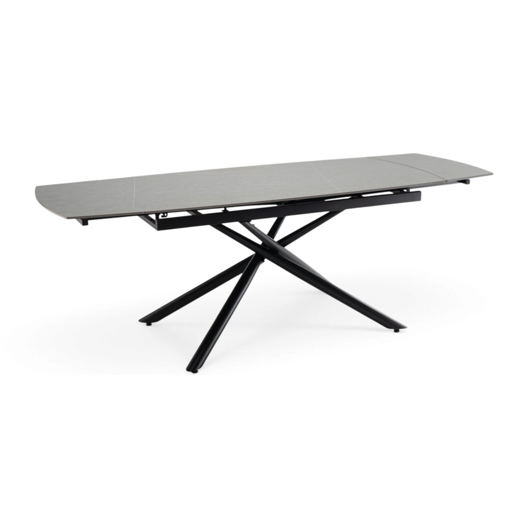 Tavolo allungabile BONIFACIO in ceramica,finitura pietra grigio e gambe in metallo verniciato nero - 160-220×80x76 cm