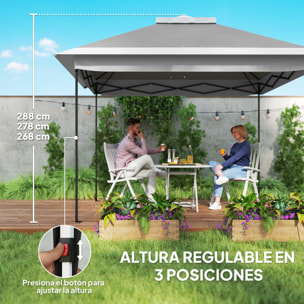 Carpa Plegable 3,3x3,3 m Pop-up, Cenador de Jardín con Altura Ajustable 3 Niveles, Doble Techo, 4 Mosquiteras Extraíbles y Bolsa Transporte, Impermeable, Anti-UV para Exterior, Fiestas, Gris
