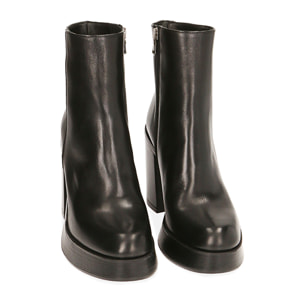 Botines de tacón platform negras en piel, tacón 10 cm