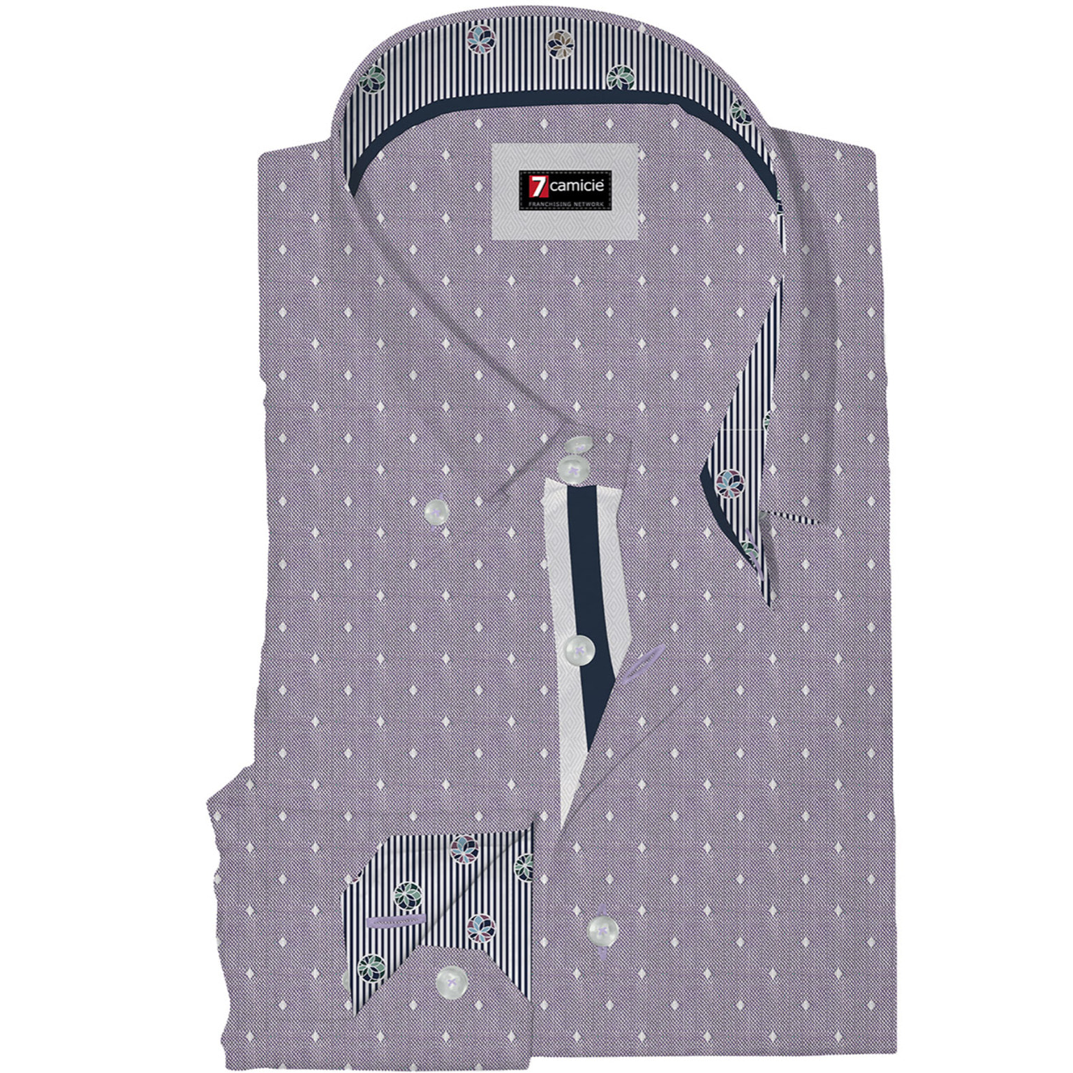 Camicia Uomo 2 Bottoni Button Down Slim Oxford Fantasia Orchidea e Bianco