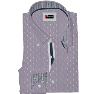 Camicia Uomo 2 Bottoni Button Down Slim Oxford Fantasia Orchidea e Bianco