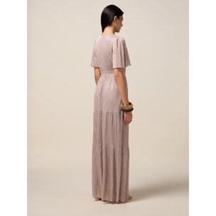 Oltre - Vestito lungo lurex plissé - Rosa