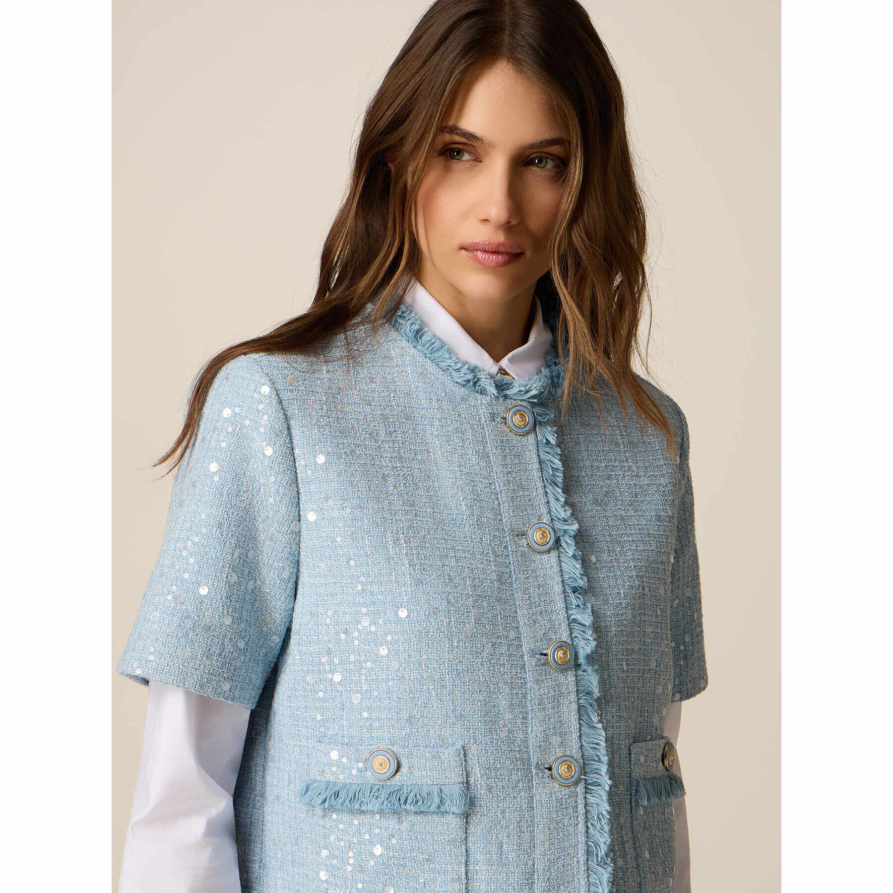 Oltre - Giacca corta con paillettes - Azzurro