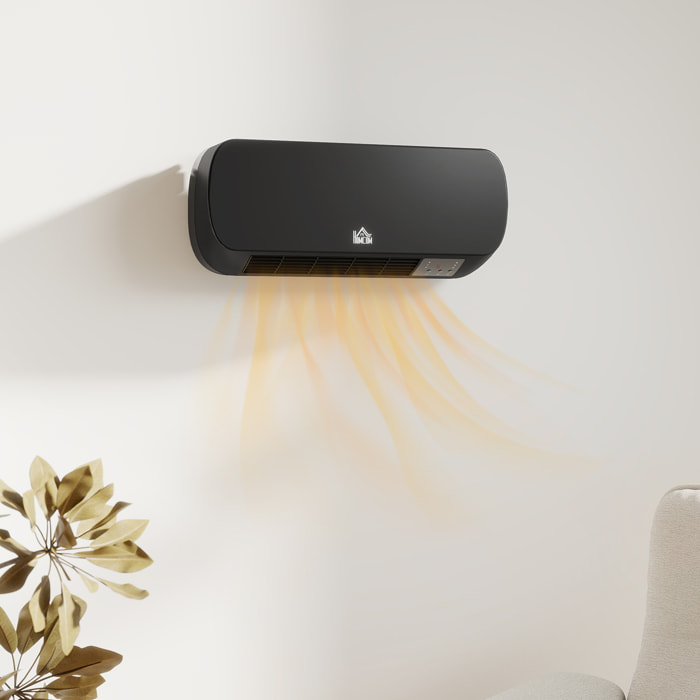 Calefactor Eléctrico Bajo Consumo, 1000W/2000W, Calefactor de Baño de Pared con Pantalla LED, IPX2, 3 Modos, Protección contra Sobrecalentamiento, Temporizador, Mando a Distancia, Negro