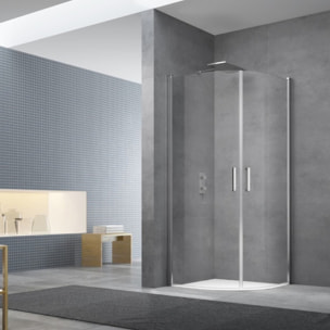 Set Porte de douche 90x195 cm transparente + 2x Poignée pour porte de douche, chrome (SATFUSP90CRT-SET)